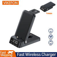 Chargeur sans fil pliable 4 en 1, horloge, support d'alarme, station de charge rapide, iPhone 15, 14, 13, Pro, Max, Samsung Galaxy, iWatch 8, 7/6 1